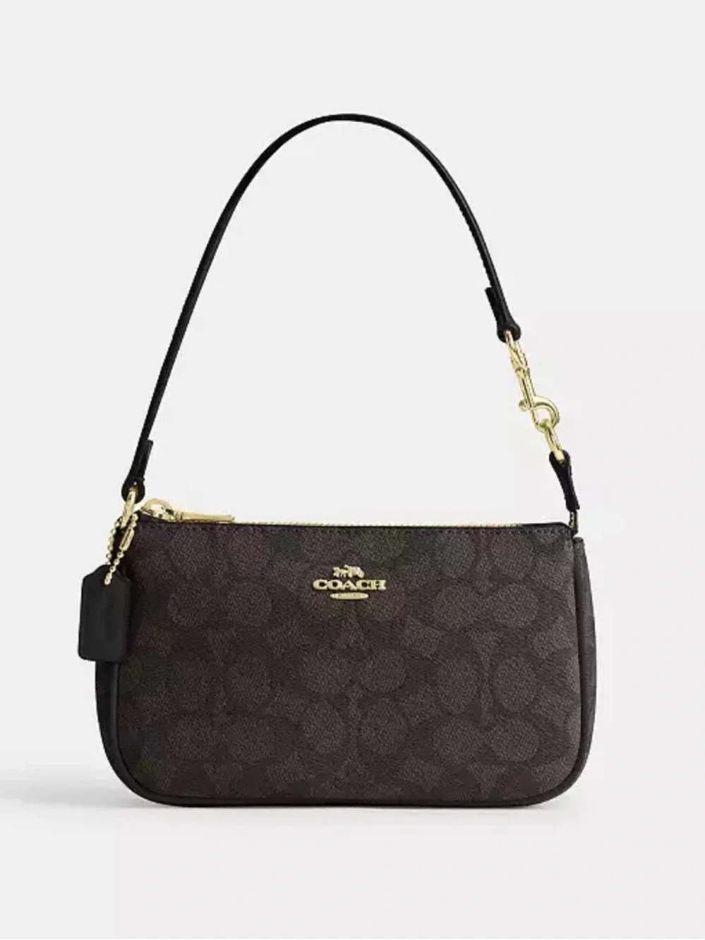 Coach Brown Signature Mini Shoulder Bag with Black Strap
